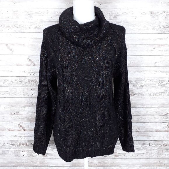 Charter Club Cowl Neck Sweater PM Black Sparkle 6 - Picture 1 of 7